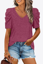 Sienna V-Neck Puff Sleeve Tee Tops