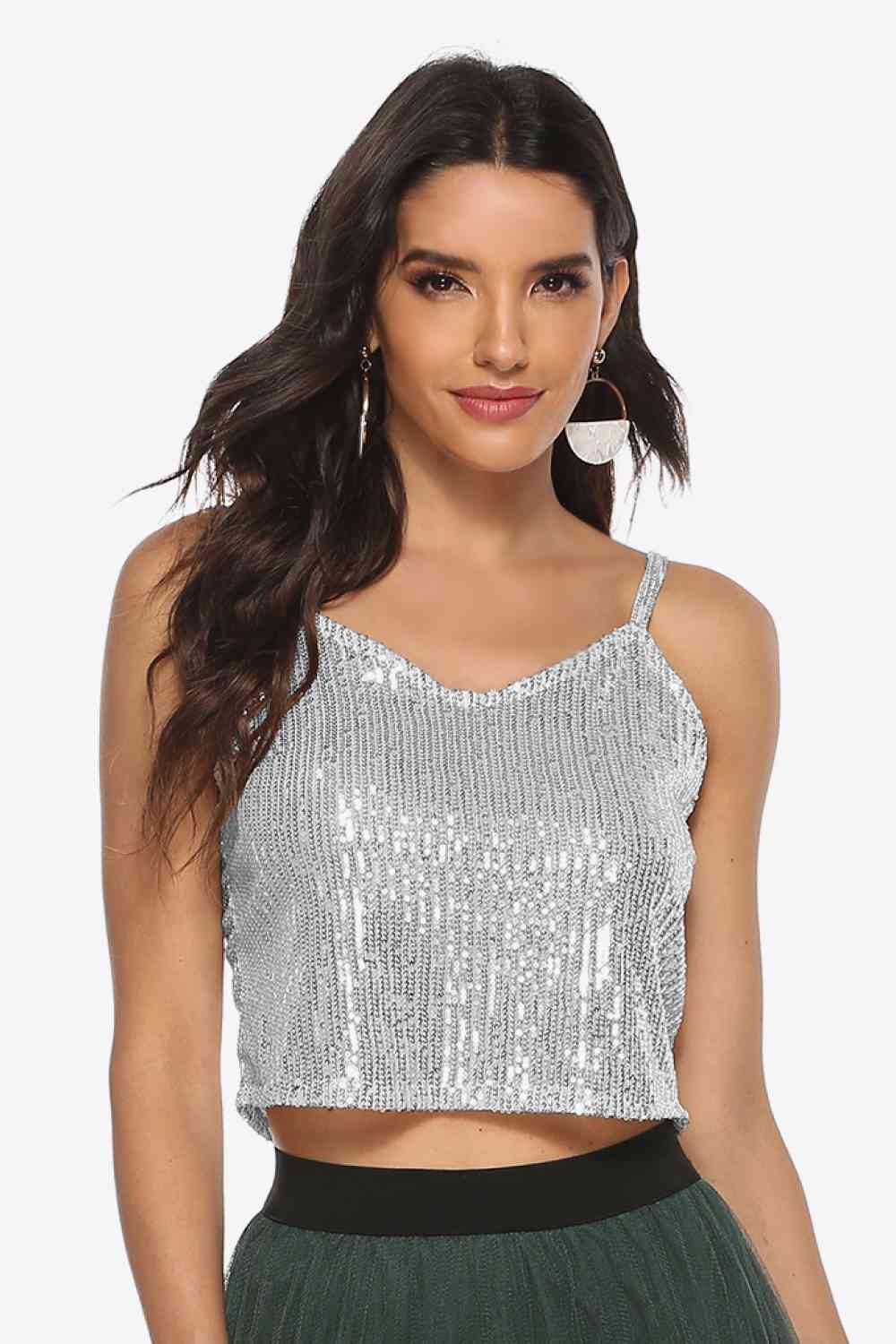 Dark Slate Gray Sequin Cropped Cami Holiday