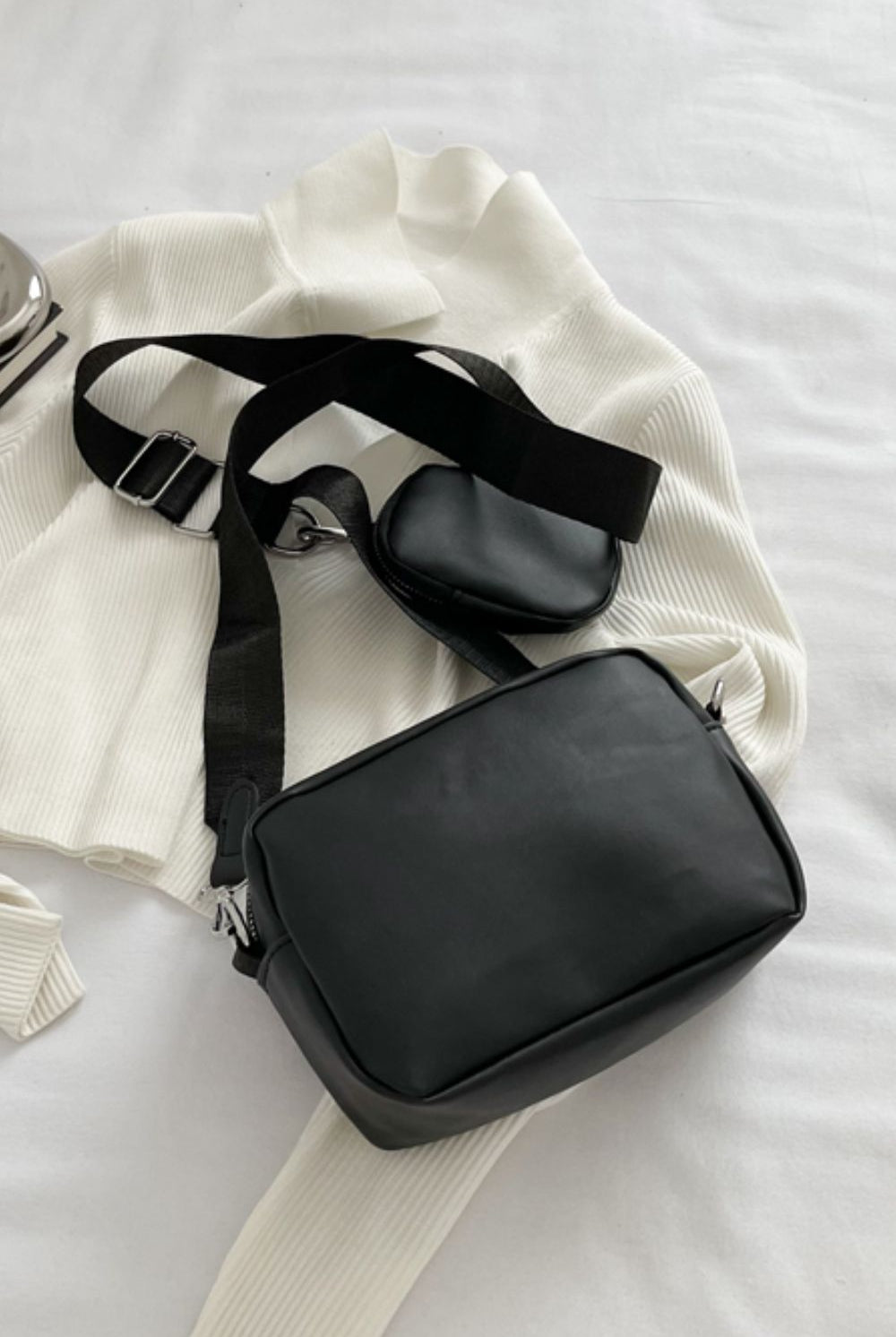 Light Gray Adored PU Leather Shoulder Bag with Small Purse Handbags