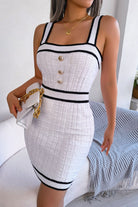 Gray Contrast Trim Decorative Button Sleeveless Knit Dress Clothing