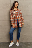 Rosy Brown Ninexis Full Size Plaid Collared Neck Button-Down Long Sleeve Jacket