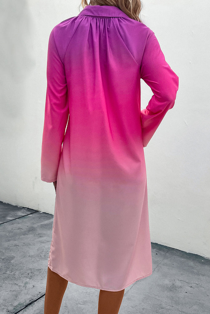 Gray Playing The Game Purple To Pink Gradient Long Sleeve Shirt Dress Midi Dresses
