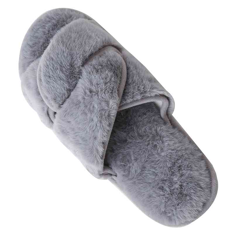 Light Slate Gray So Soft Faux Fur Twisted Strap Slippers Slides