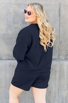 Gray Double Take Full Size Texture Long Sleeve Top and Drawstring Shorts Set Loungewear