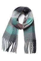 Slate Gray Plaid Fringe Detail Polyester Scarf Winter Accessories