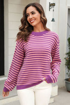 Gray Striped Round Neck Dropped Shoulder Sweater Capsule