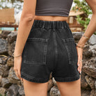 Dark Slate Gray High-Waist Denim Shorts with Pockets