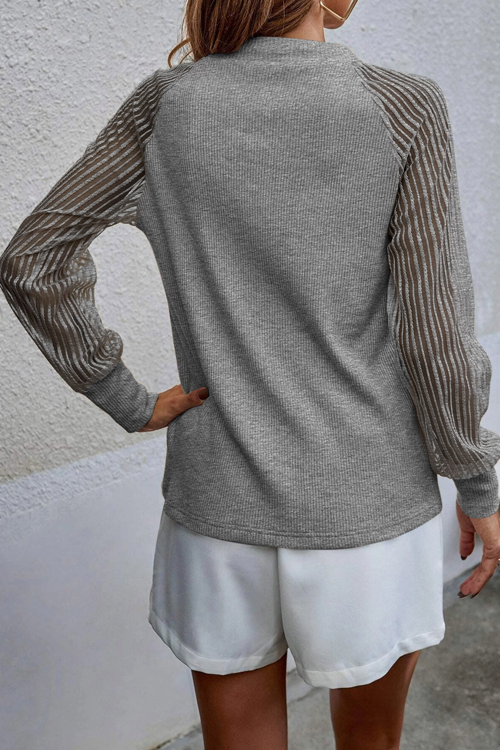 Light Slate Gray Round Neck Raglan Sleeve Knit Top Clothing