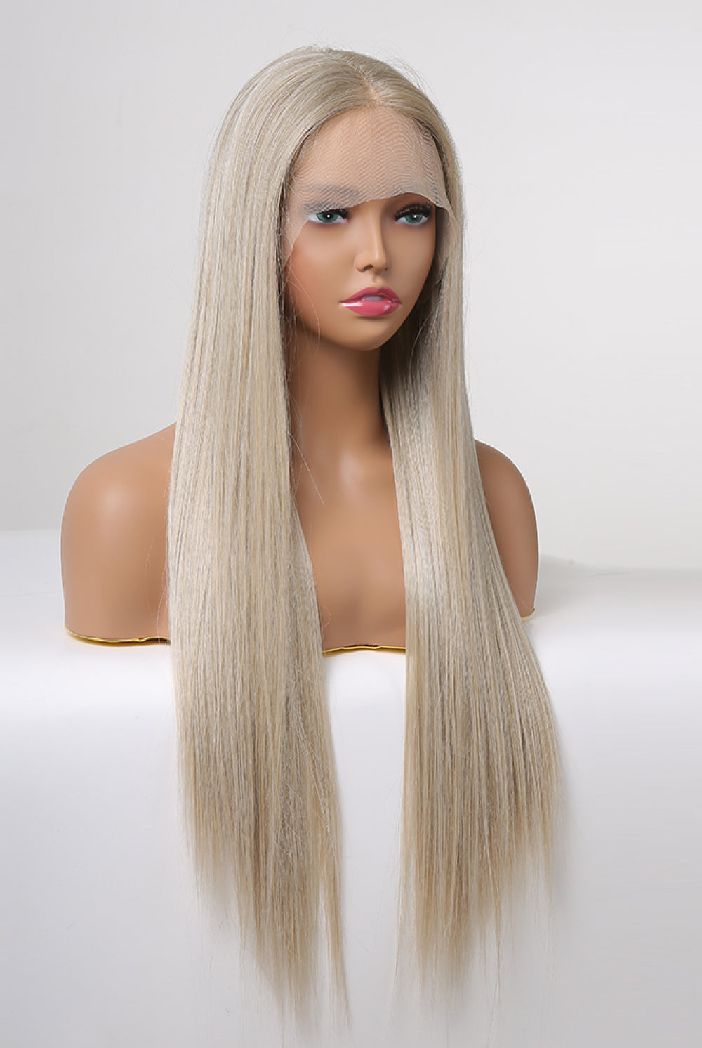Light Gray Senorita 13*2" Lace Front Wigs Synthetic Long Straight 27" 150% Density- Ash Blonde Wigs