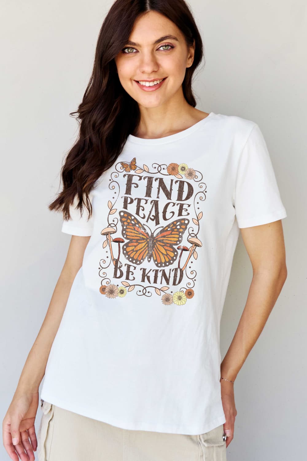 Light Gray Simply Love Full Size FIND PEACE BE KIND Graphic Cotton T-Shirt Graphic Tees