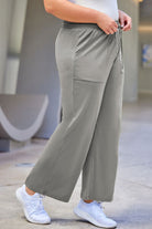 Light Slate Gray Plus Size Drawstring Straight Pants with Pockets Plus Size Clothing