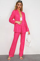 Antique White Striped Long Sleeve Top and Pants Set Clothing