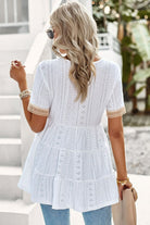 Light Gray Contrast Short Sleeve Tiered Blouse Clothing