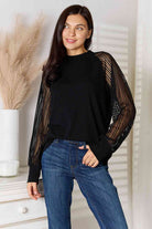 Dark Slate Gray Double Take Round Neck Raglan Sleeve Blouse Holiday