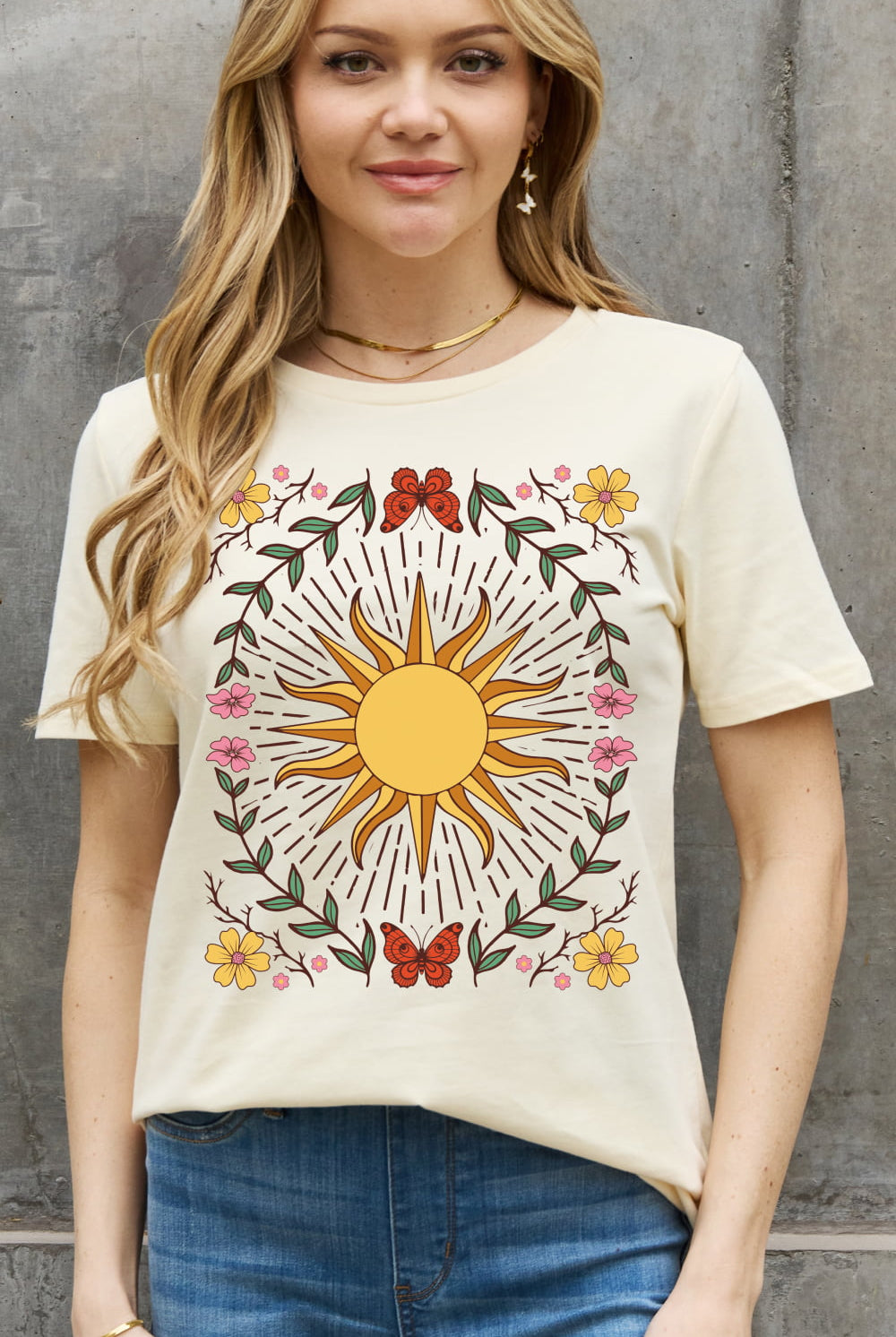 Rosy Brown Simply Love Full Size Sun Graphic Cotton Tee Tops