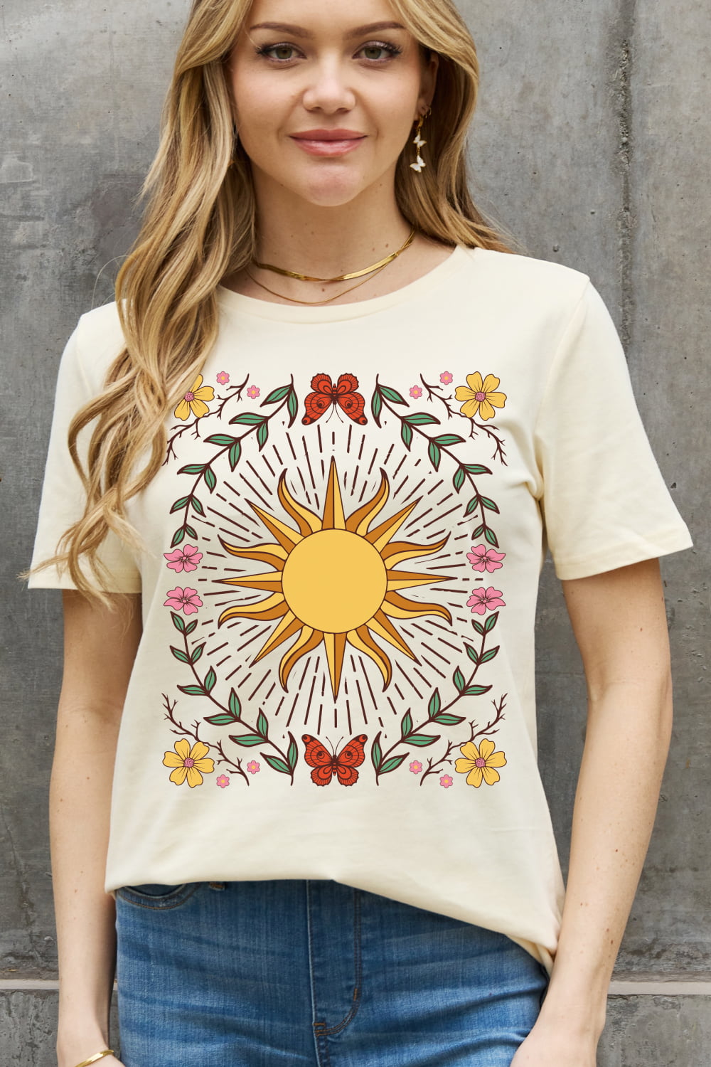 Rosy Brown Simply Love Full Size Sun Graphic Cotton Tee Tops