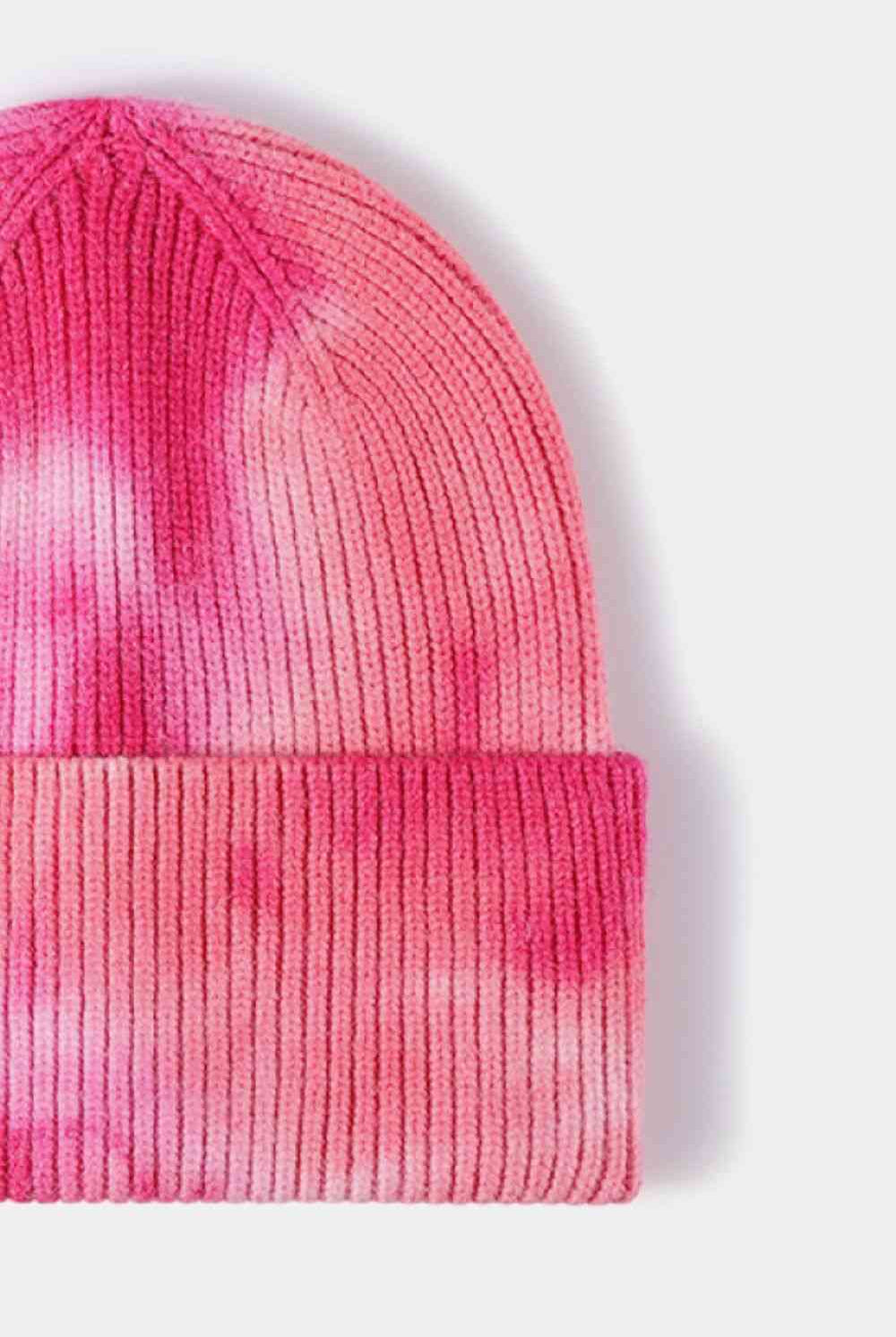 Misty Rose Tie-Dye Cuffed Rib-Knit Beanie Hat Winter Accessories