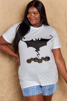 Rosy Brown Simply Love Full Size Bat & Pumpkin Graphic Cotton T-Shirt Clothing