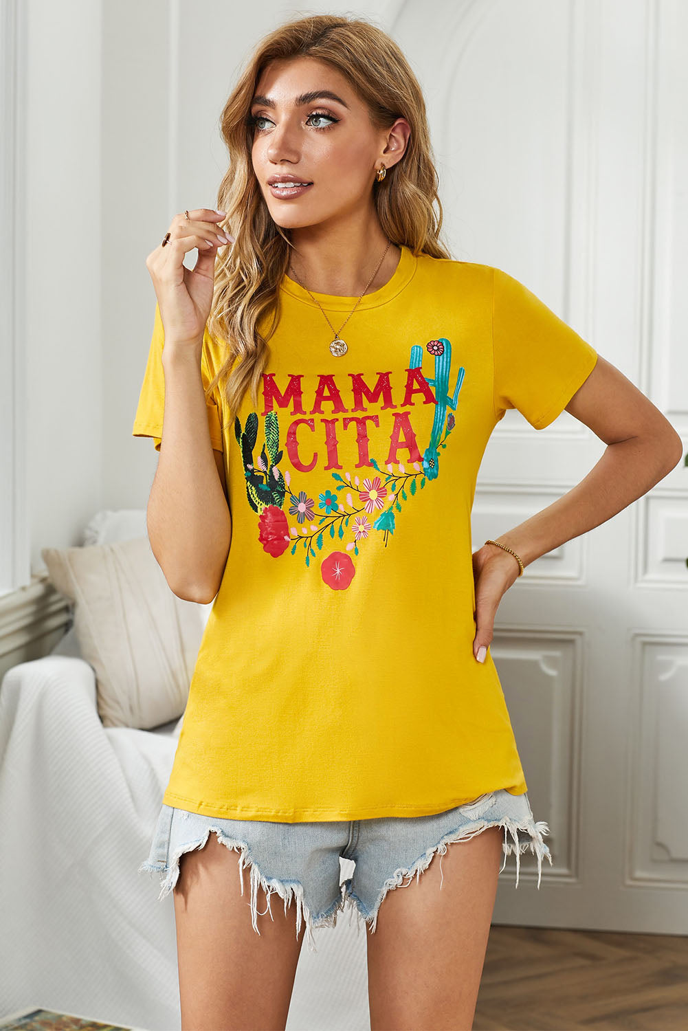 Light Gray MAMACITA Graphic Round Neck Tee Shirts & Tops