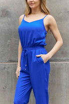 Light Slate Gray ODDI Full Size Textured Woven Jumpsuit in Royal Blue Clothing