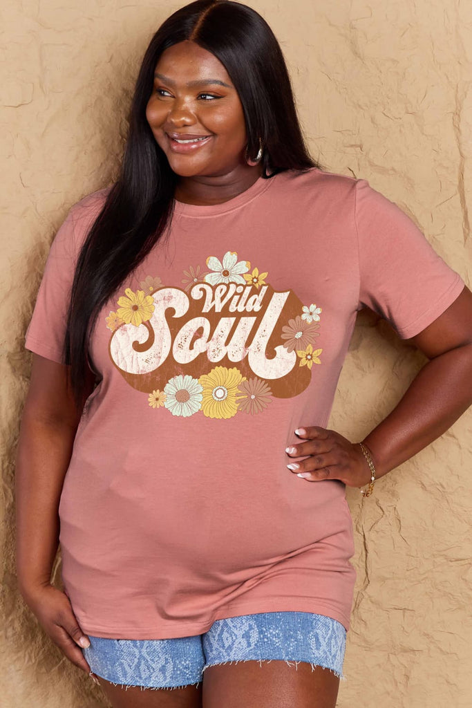 Rosy Brown Simply Love Full Size WILD SOUL Graphic Cotton T-Shirt Graphic Tees
