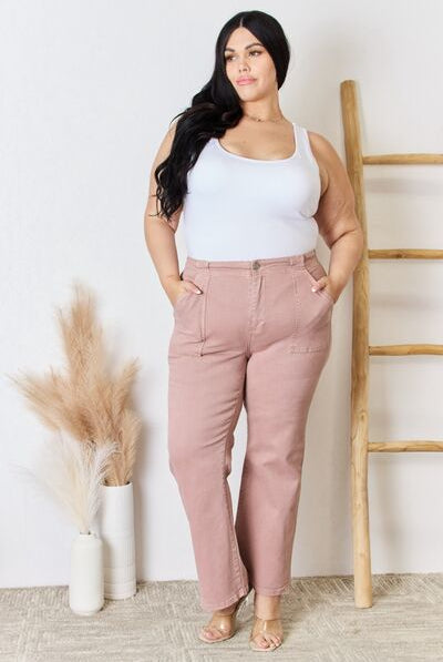 Light Gray RISEN Full Size High Rise Ankle Flare Jeans Valentine's Day