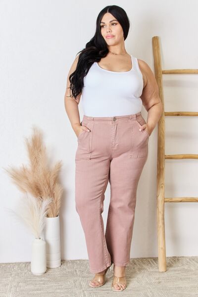 Light Gray RISEN Full Size High Rise Ankle Flare Jeans Valentine's Day