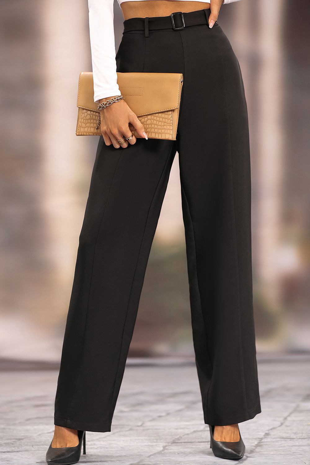 Rosy Brown Enchanted Elegance Long Loose Fit Straight Pants Pants