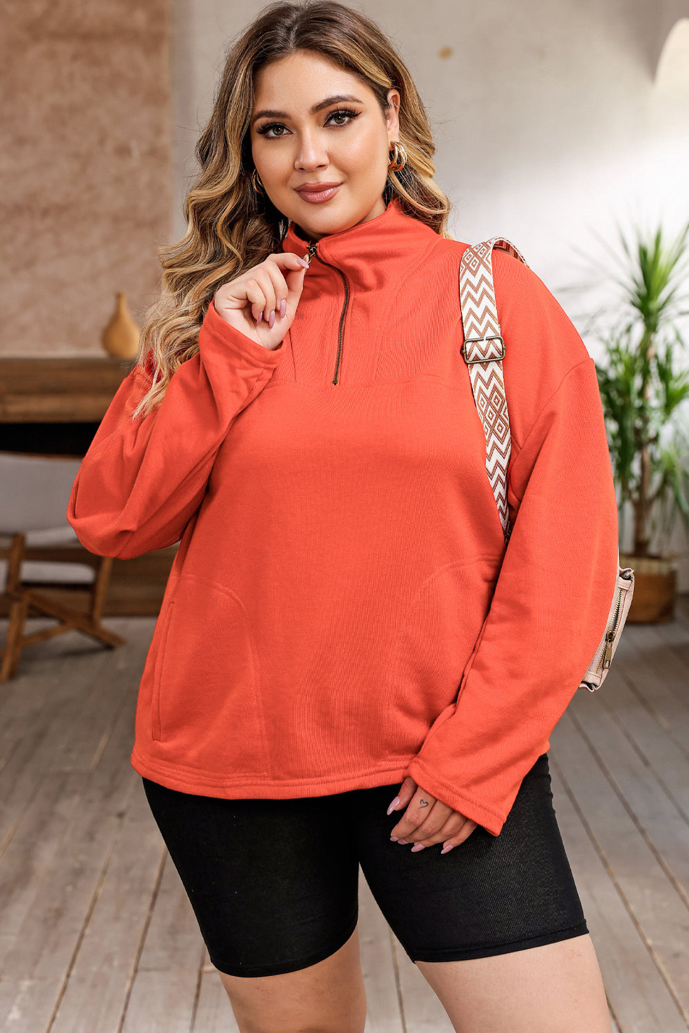 Sienna Plus Size Zip-Up Dropped Shoulder Sweatshirt Clothing