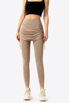 Beige A Vibe You Won't Find Anywhere Else Drawstring Ruched Faux Layered Yoga Leggings Leggings