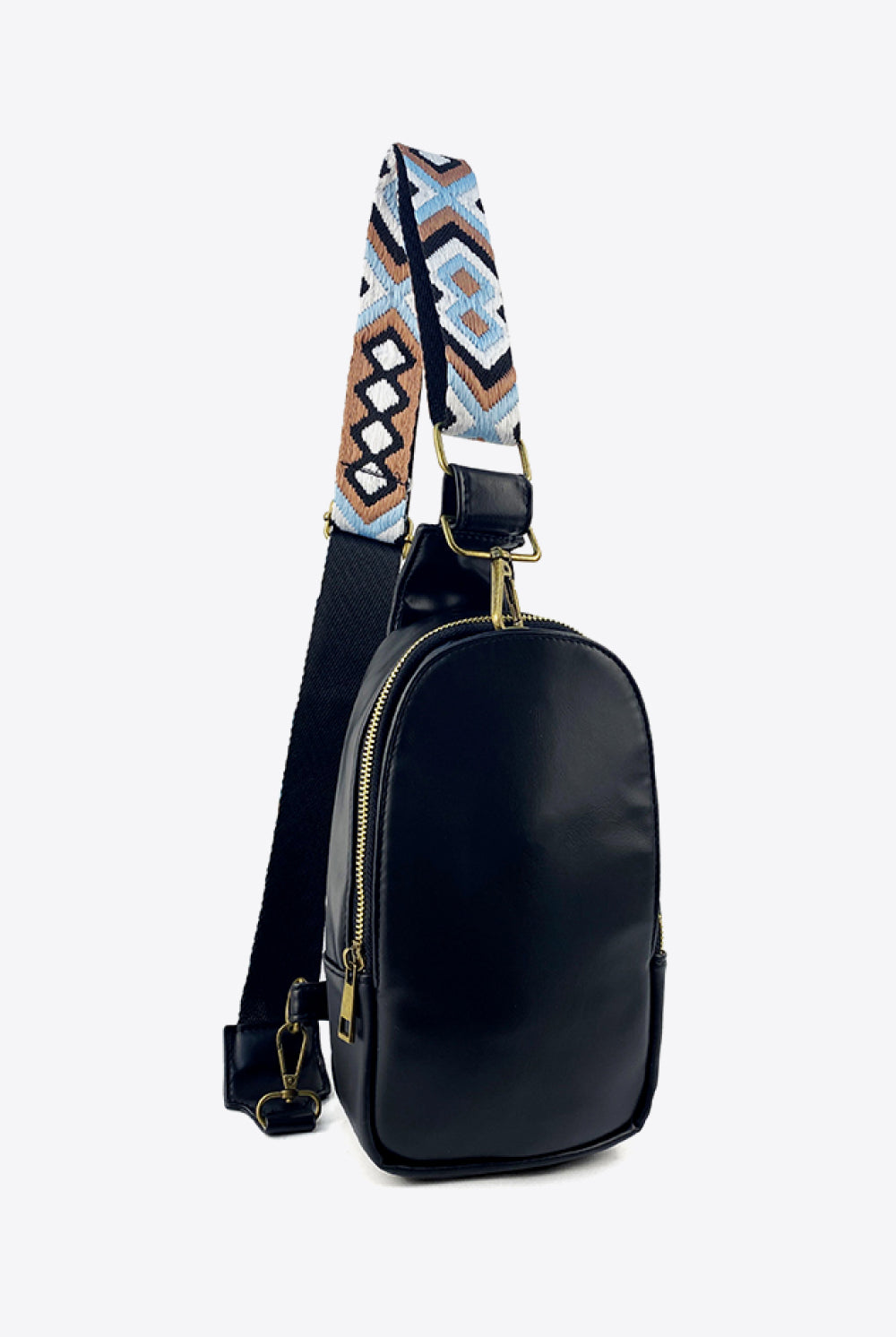Black Random Pattern Adjustable Strap PU Leather Sling Bag Handbags