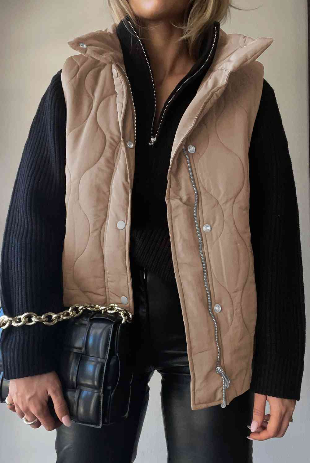 Black Collared Neck Vest with Pockets Winter Accessories