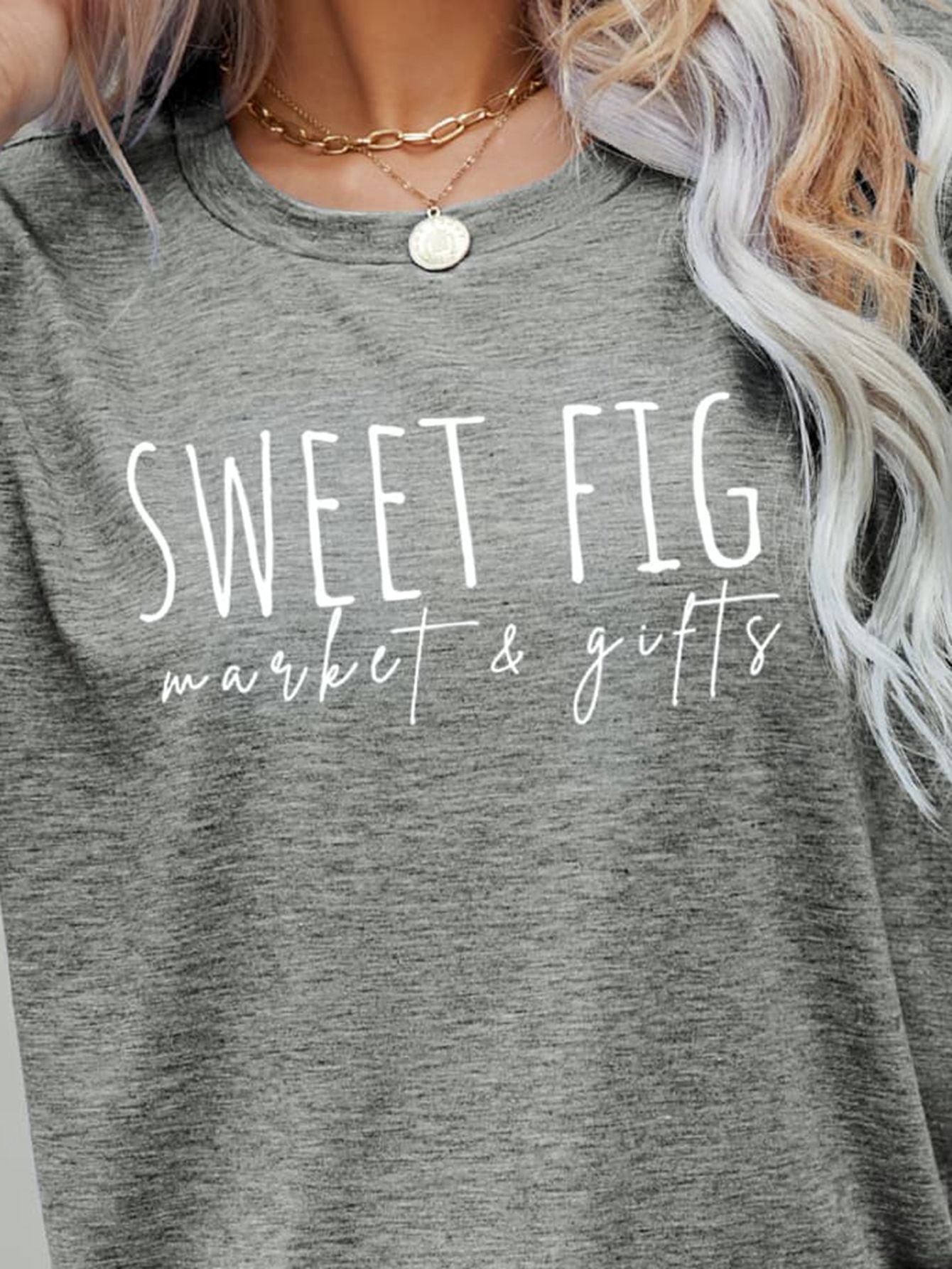 Light Slate Gray SWEET FIG MARKET & GIFTS Graphic Tee Tops