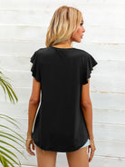 Black Round Neck Butterfly Sleeve Top Tops