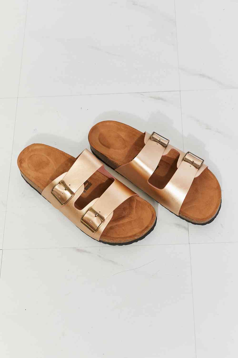 Light Gray MMShoes Best Life Double-Banded Slide Sandal in Gold Shoes