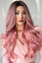 Gray Fashion Wave Synthetic Long Wigs in Pink 26'' Wigs