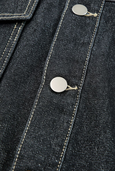 Dark Slate Gray Pocketed Button Up Dropped Shoulder Denim Jacket Denim