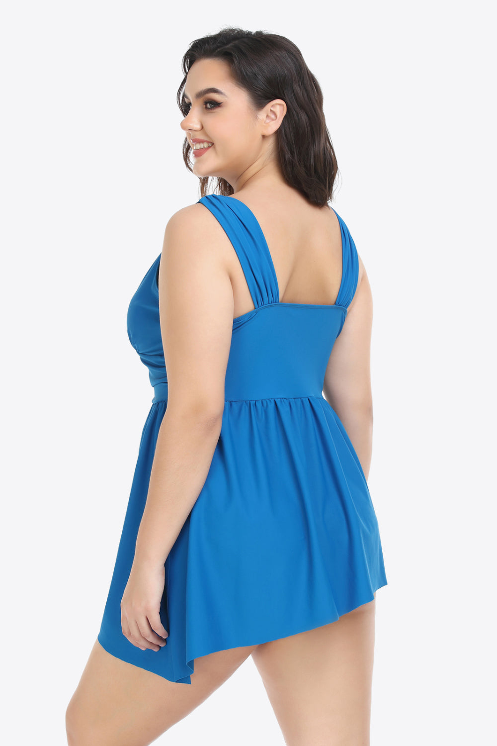 Steel Blue Plus Size Plunge Sleeveless Two-Piece Swimsuit Plus Size Clothes