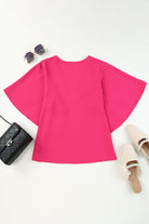 Violet Red V-Neck Cloak Sleeve Blouse Clothing