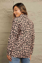 Rosy Brown Double Take Leopard Drawstring Waist Jacket with Pockets