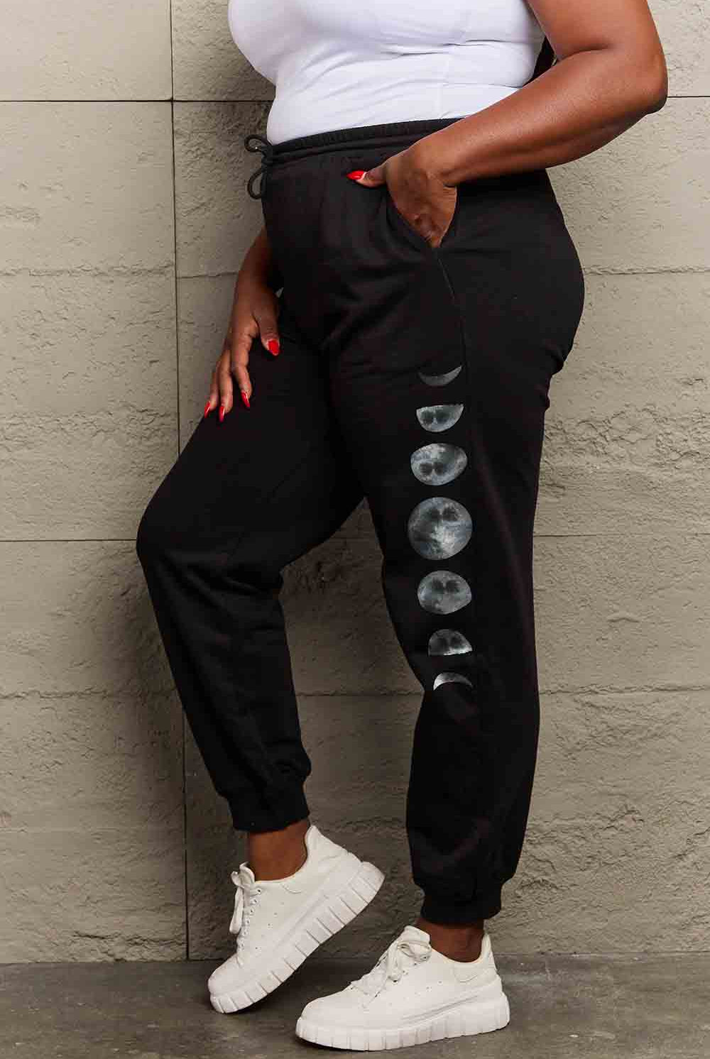 Dim Gray Simply Love Full Size Lunar Phase Graphic Sweatpants Sweatpants