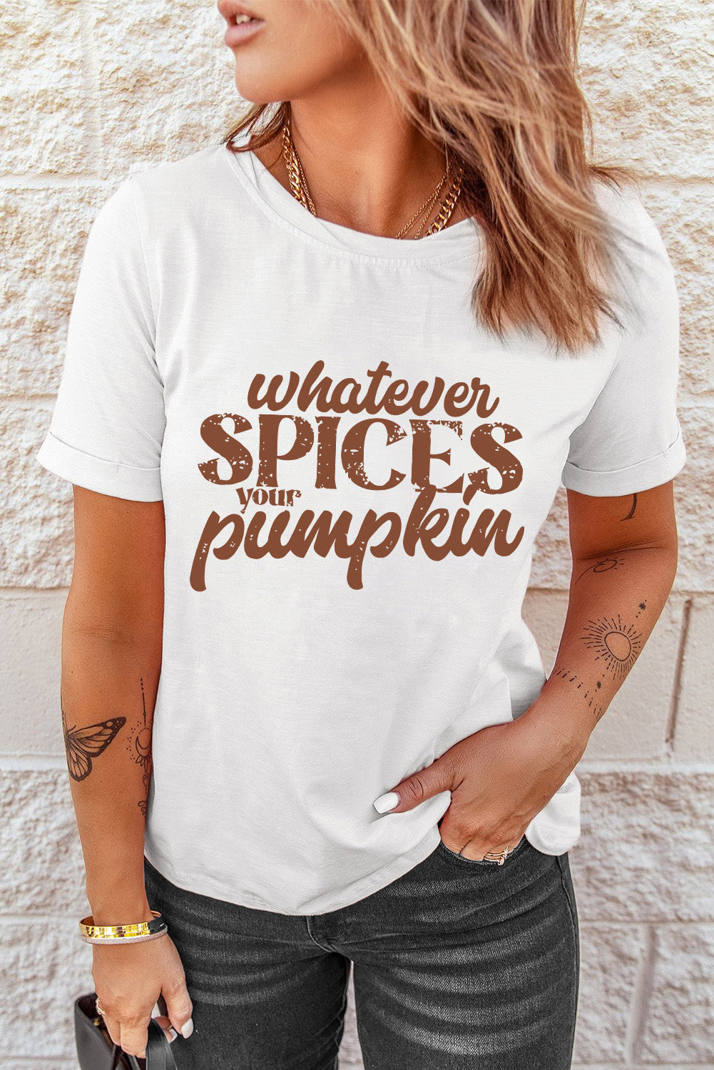 Light Gray WHATEVER SPICES YOUR PUMPKIN Graphic Tee Graphic Tees