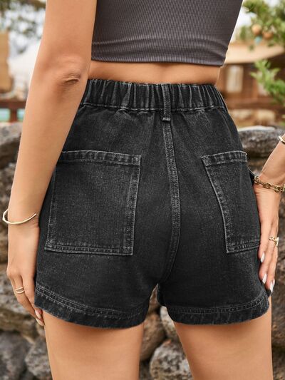 Dark Salmon High Waist Denim Shorts with Pockets Denim