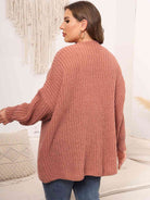 Light Gray Plus Size Open Front Dropped Shoulder Knit Cardigan Plus Size Clothes