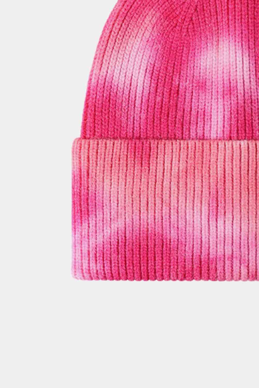 Lavender Tie-Dye Cuffed Rib-Knit Beanie Hat Winter Accessories