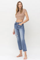 Antique White Lovervet Full Size Lena High Rise Crop Straight Jeans Pants
