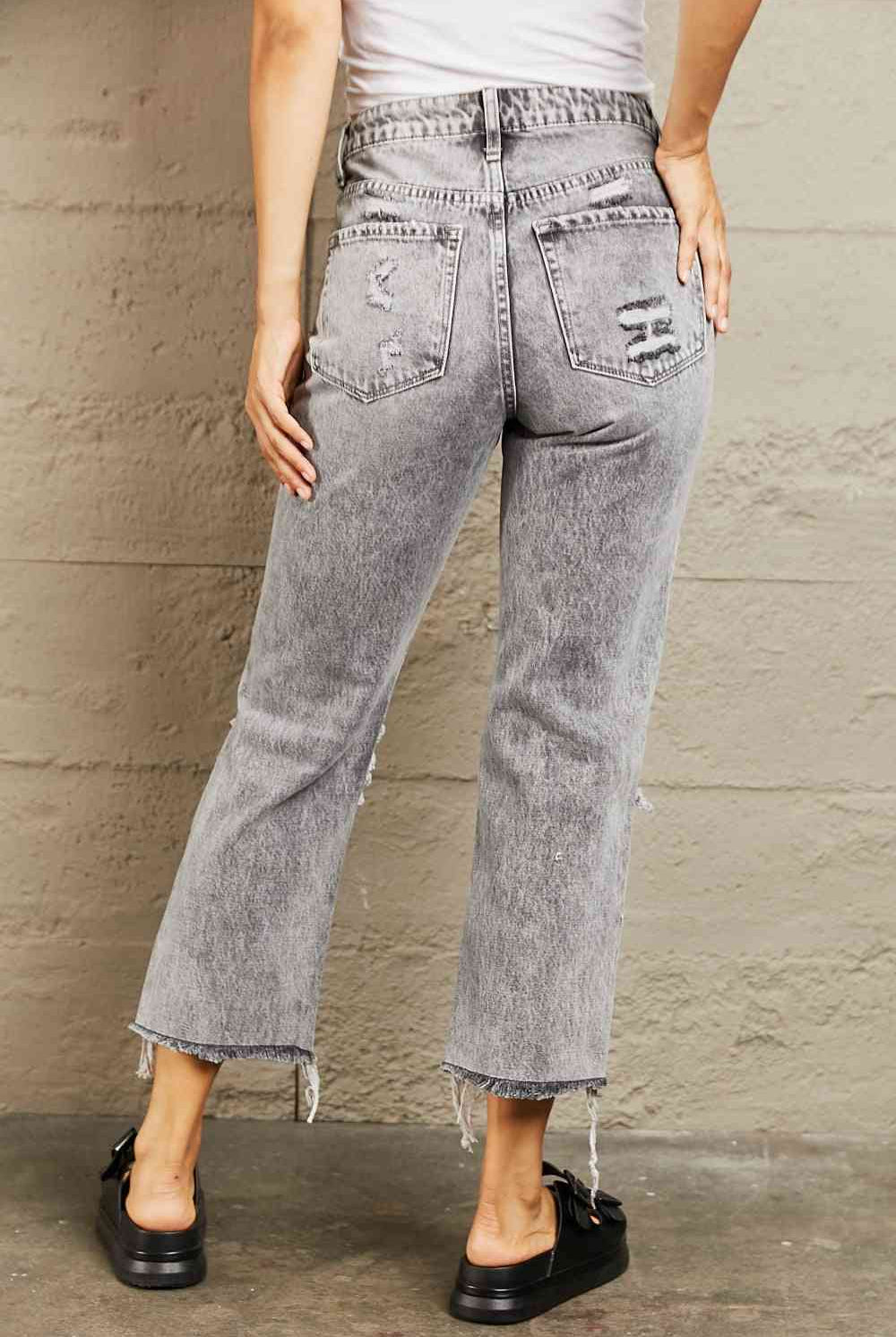 Rosy Brown BAYEAS Acid Wash Distressed Straight Jeans Denim