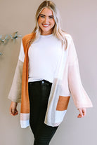 Gray Plus Size Color Block Open Front Longline Cardigan Clothing