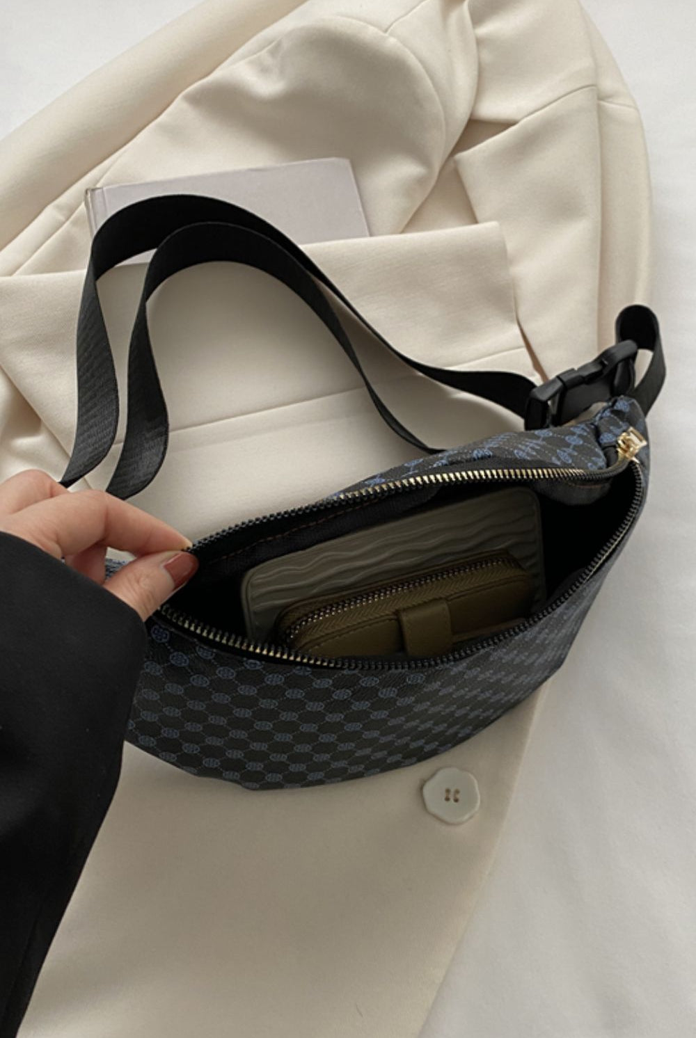Dark Gray Printed PU Leather Sling Bag Handbags