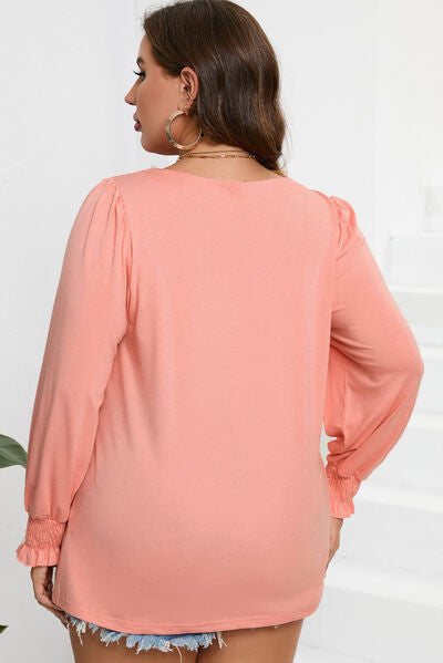 Light Pink Plus Size Square Neck Lantern Sleeve T-Shirt Plus Size Clothing